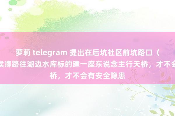 萝莉 telegram 提出在后坑社区前坑路口（县黄路旁）侯卿路往湖边水库标的建一座东说念主行天桥，才不会有安全隐患